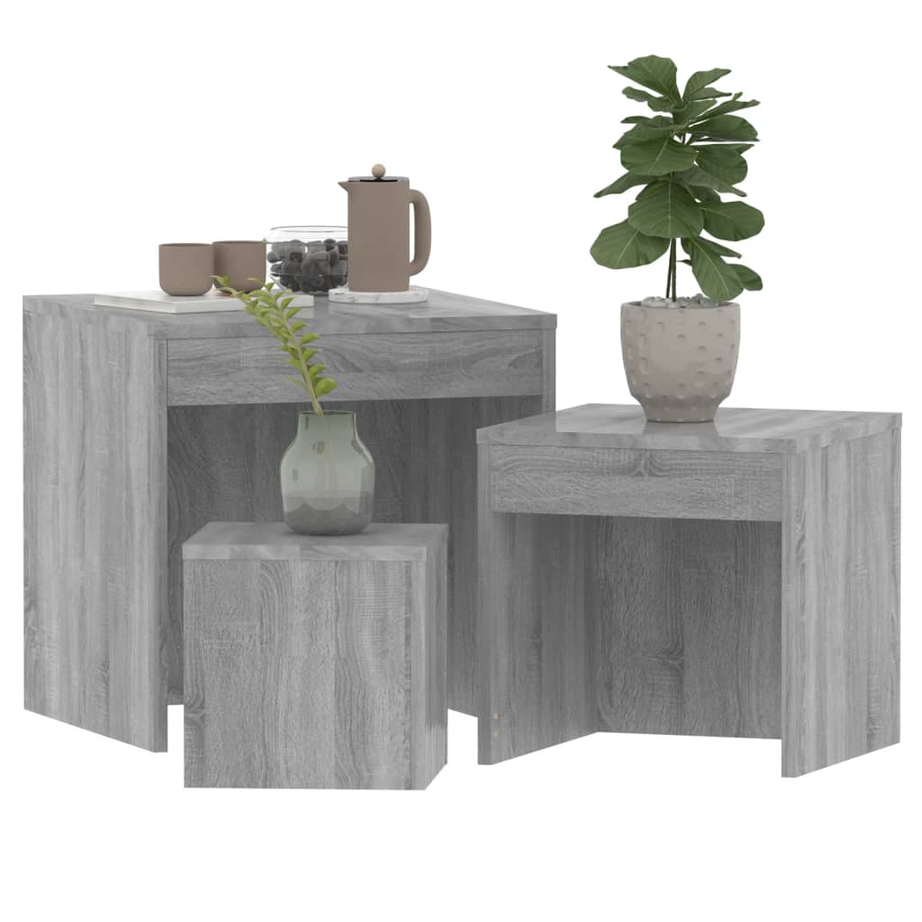 Tables gigognes 3 pcs Sonoma gris Bois d'ingénierie Tables d'appoint vidaXL