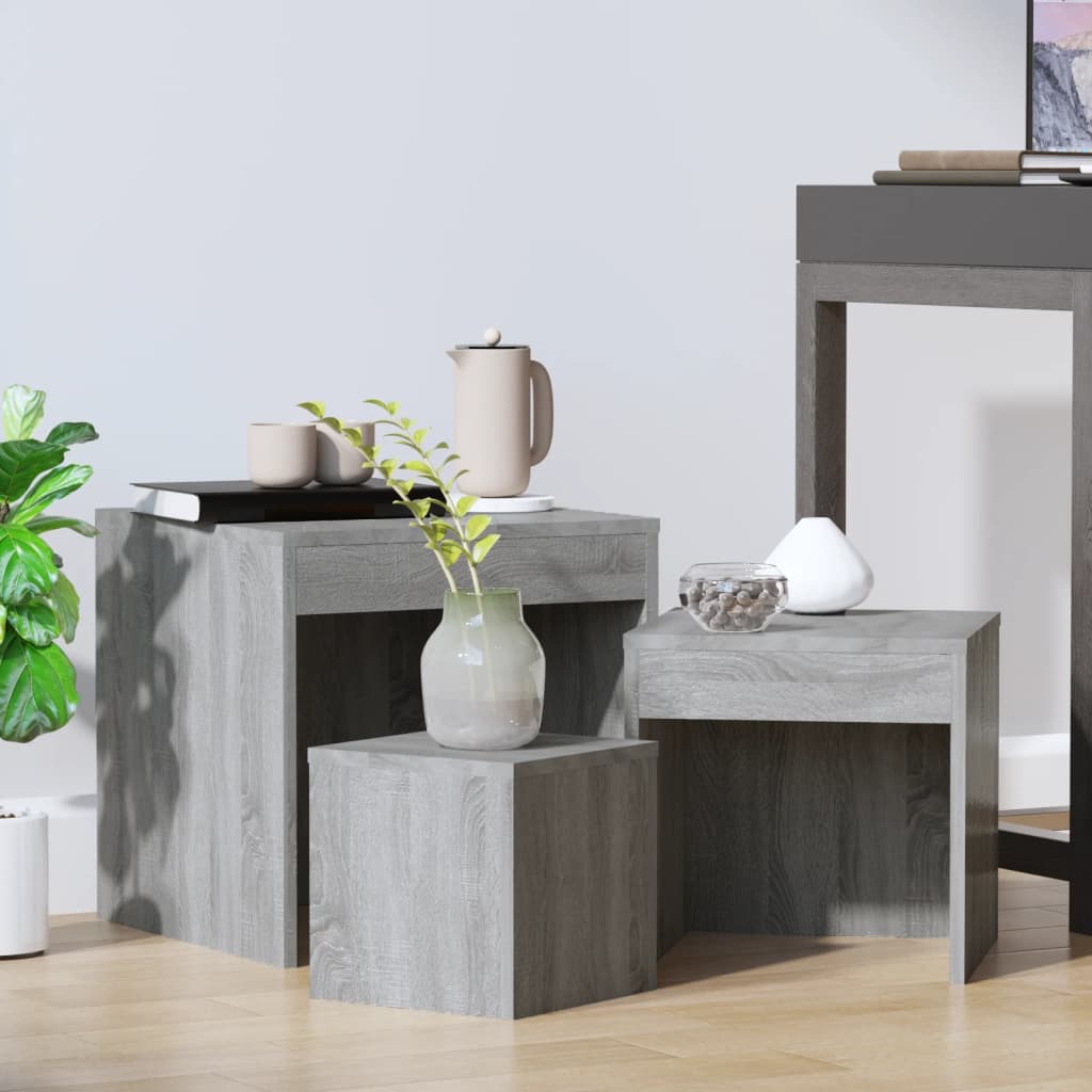 Tables gigognes 3 pcs Sonoma gris Bois d'ingénierie Tables d'appoint vidaXL