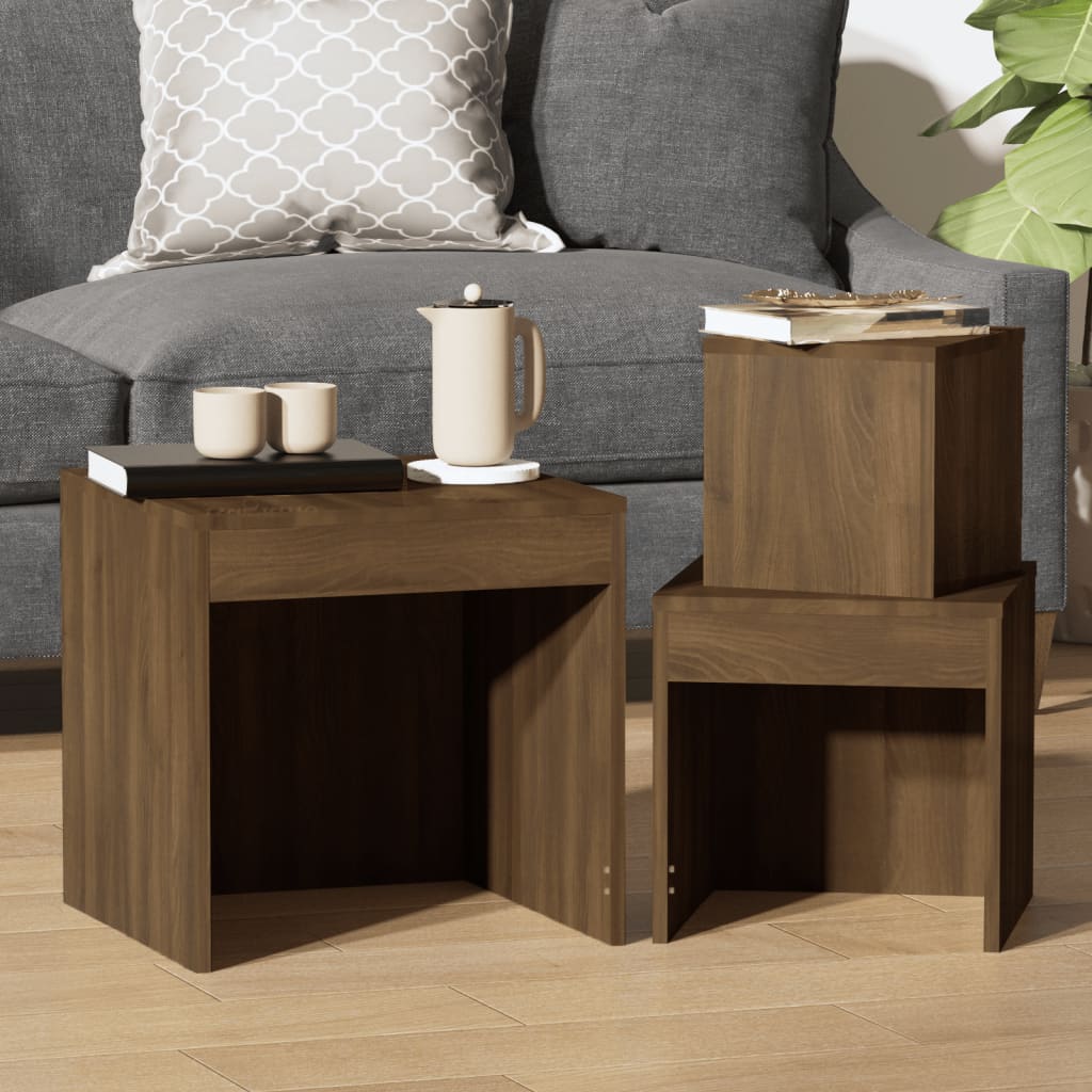Tables gigognes 3 pcs Chêne marron Bois d'ingénierie Tables d'appoint vidaXL