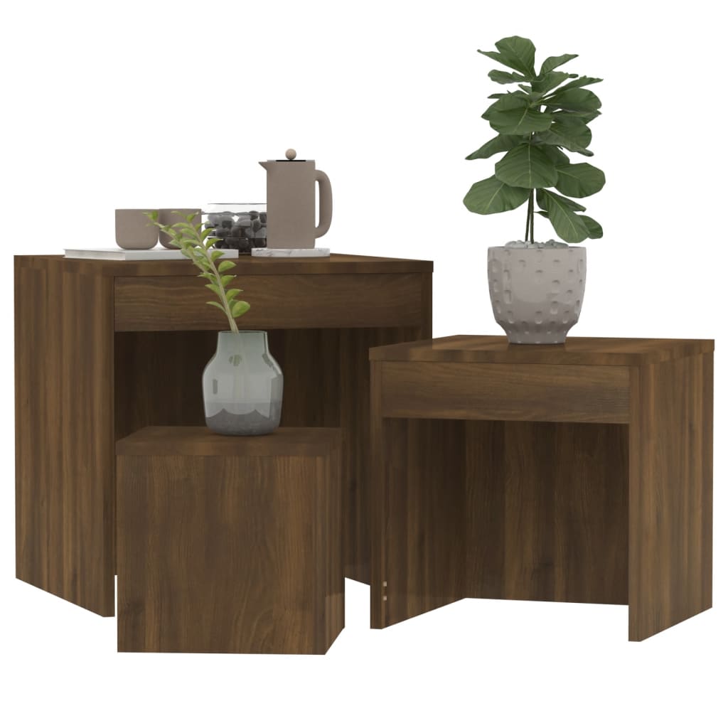 Tables gigognes 3 pcs Chêne marron Bois d'ingénierie Tables d'appoint vidaXL