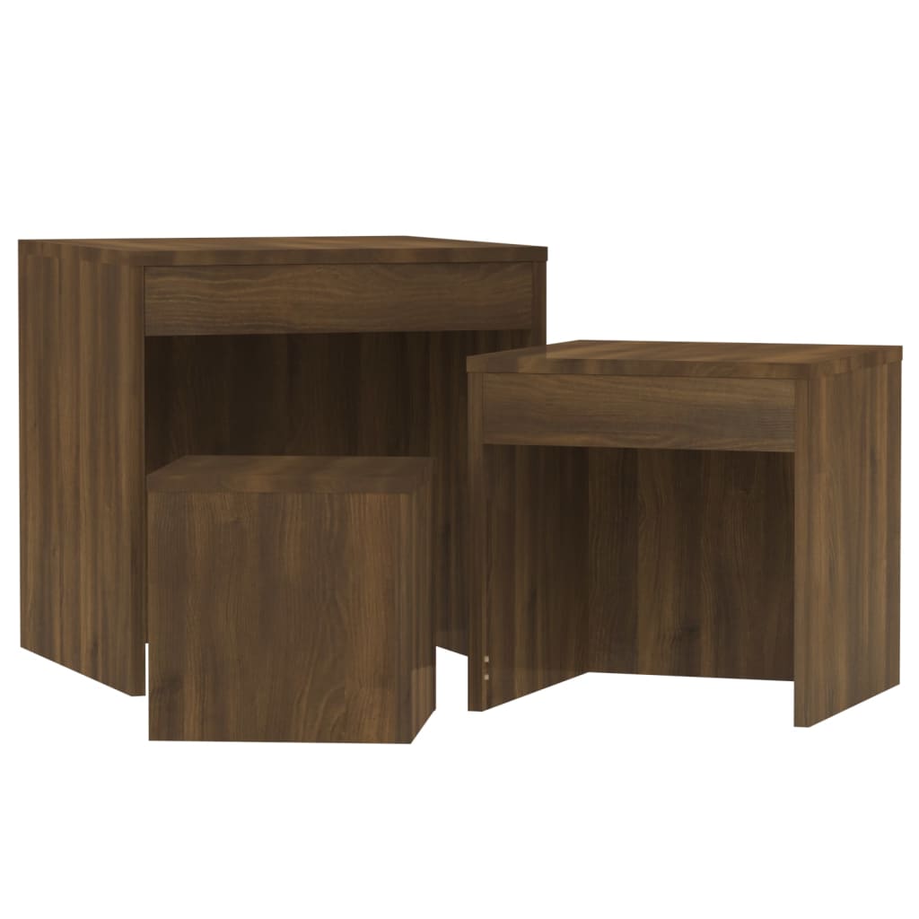 Tables gigognes 3 pcs Chêne marron Bois d'ingénierie Tables d'appoint vidaXL