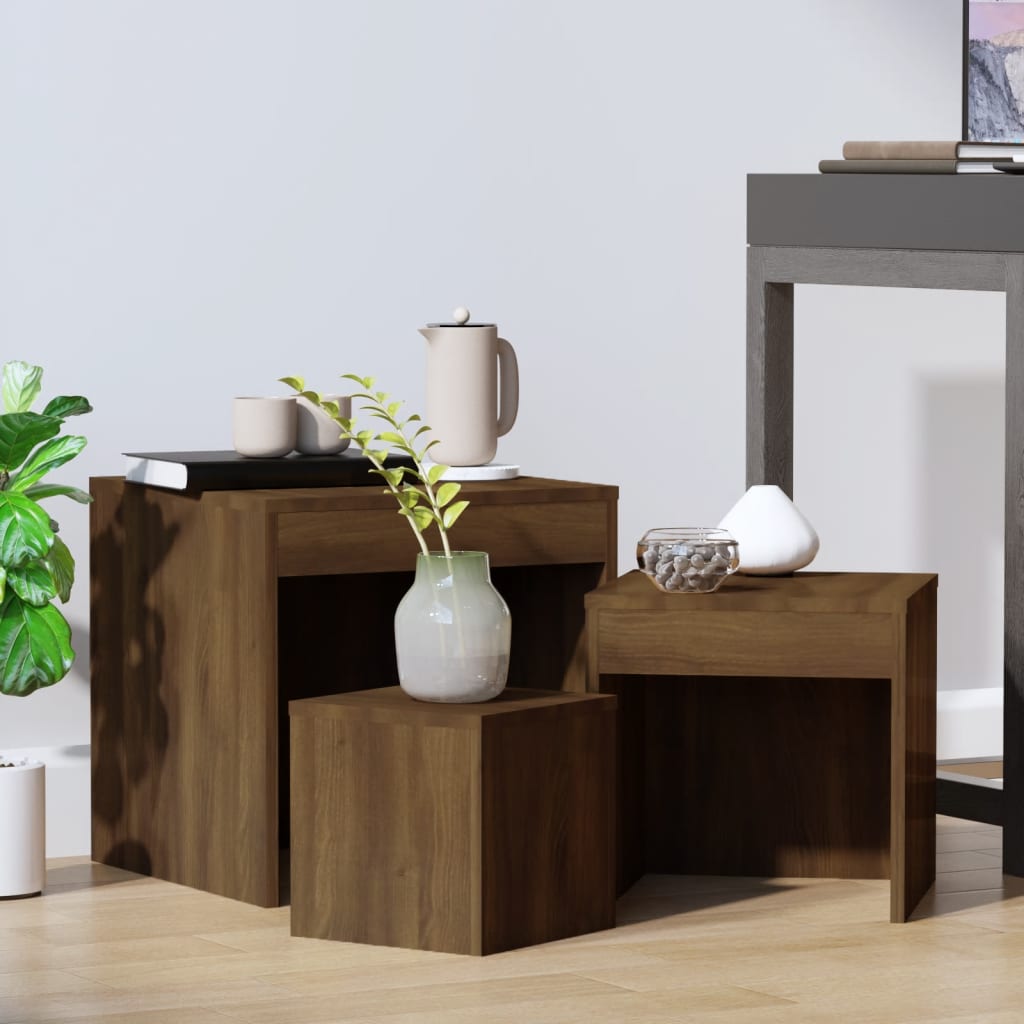 Tables gigognes 3 pcs Chêne marron Bois d'ingénierie Tables d'appoint vidaXL