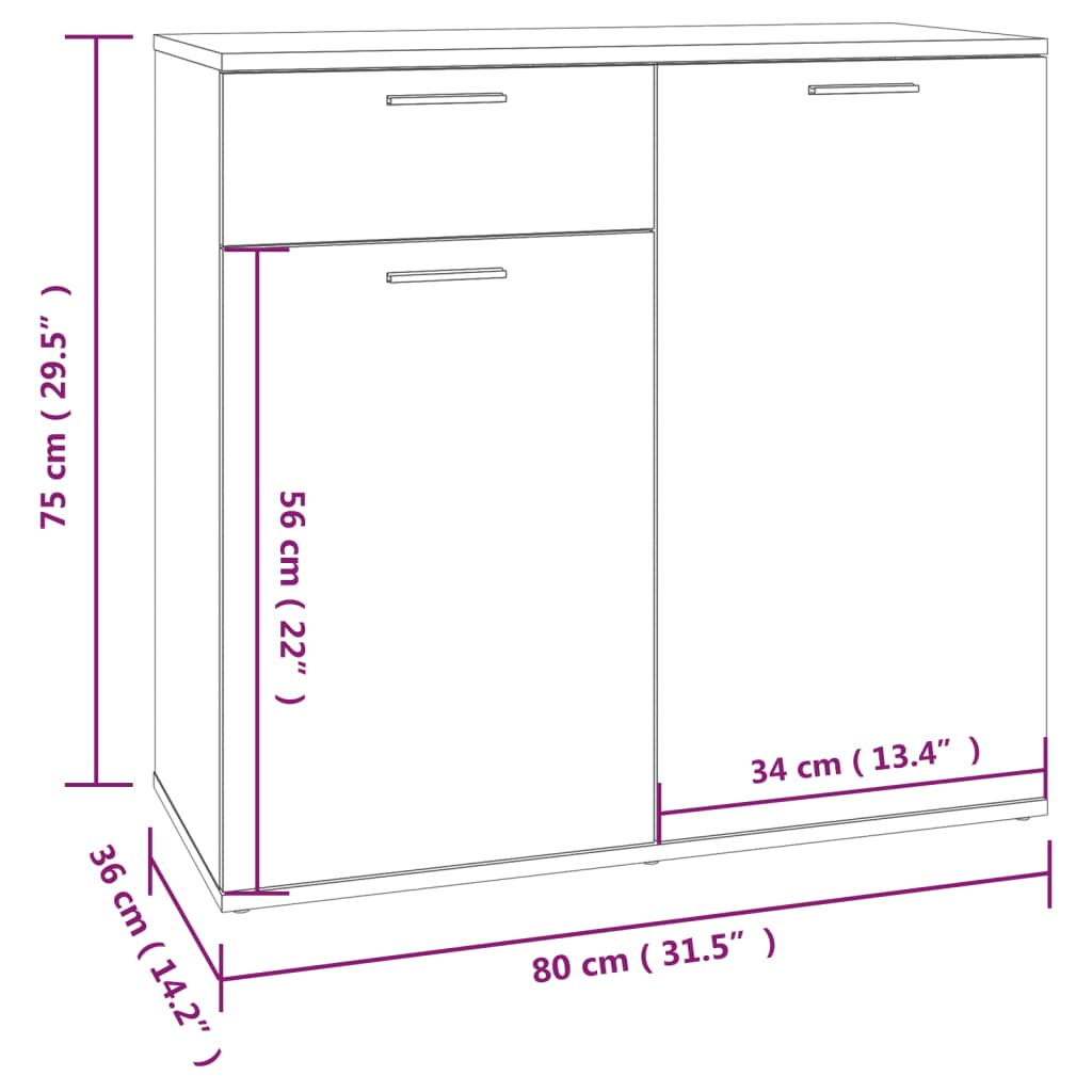 Buffet Chêne fumé 80x36x75 cm Bois d'ingénierie