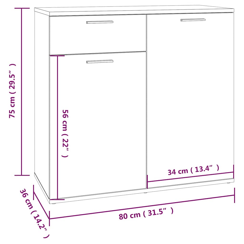Buffet Chêne marron 80x36x75 cm Bois d'ingénierie - XIOS