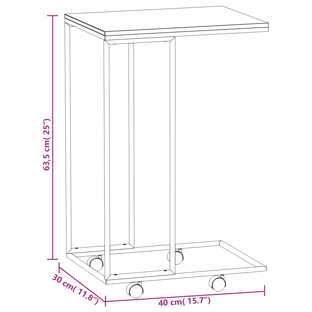 Table d'appoint avec roues Noir 40x30x63,5 cm Bois d'ingénierie - XIOS