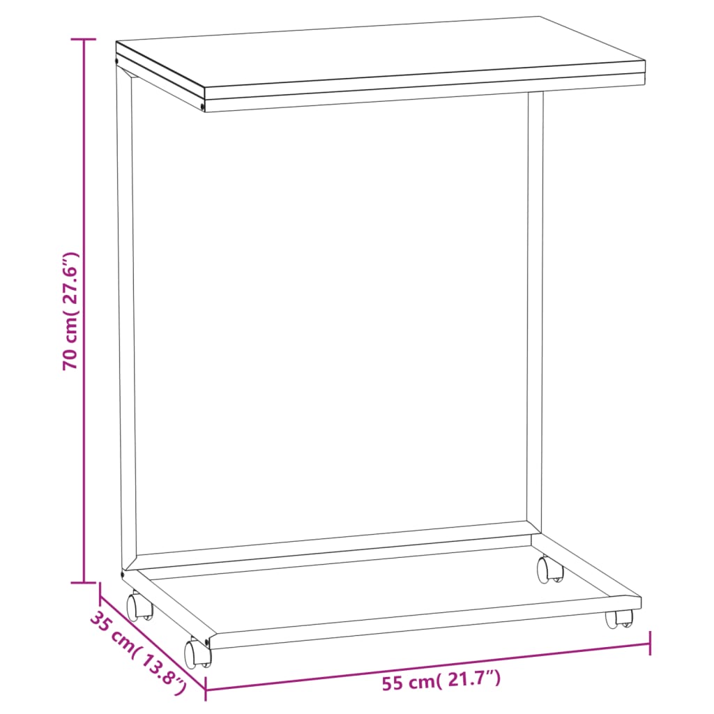 Table d'appoint avec roues Blanc 55x35x70 cm Bois d'ingénierie - XIOS