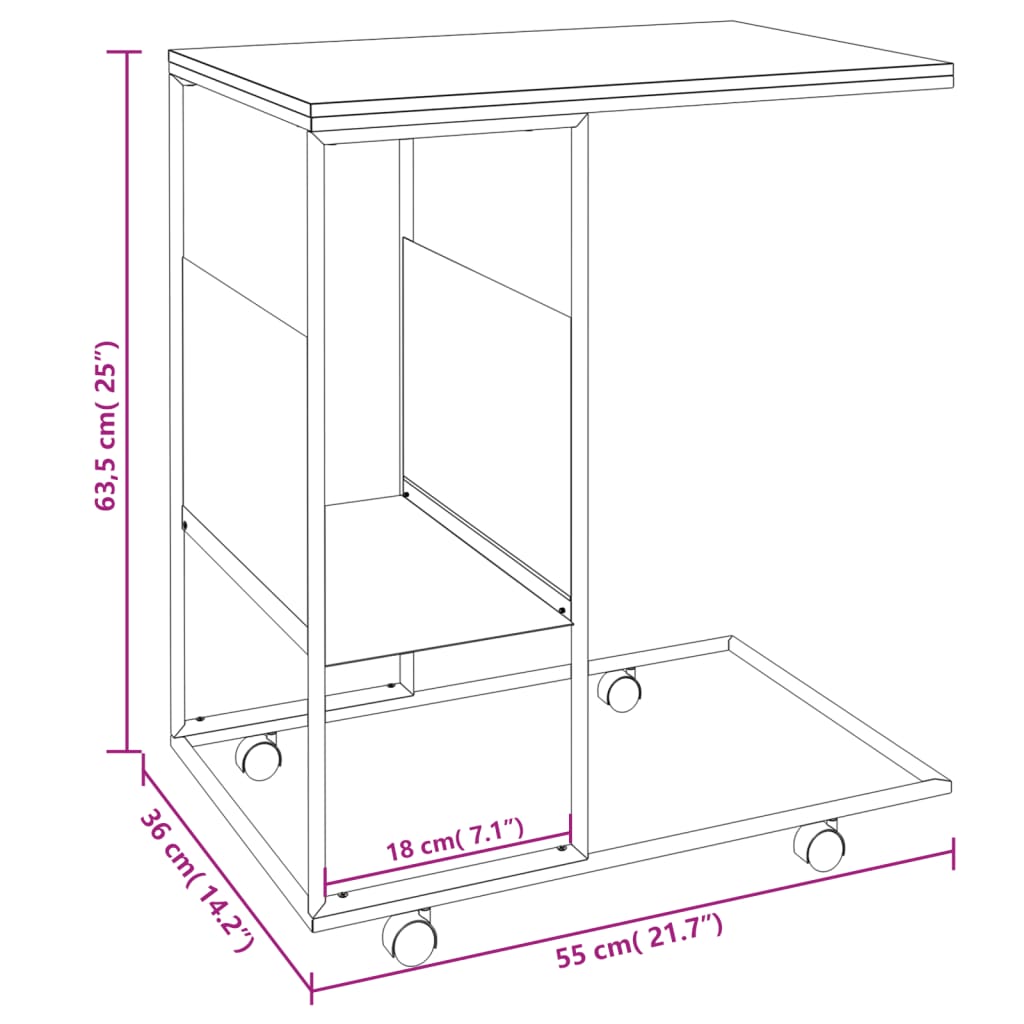 Table d'appoint avec roues blanc 55x36x63,5cm bois d'ingénierie - XIOS