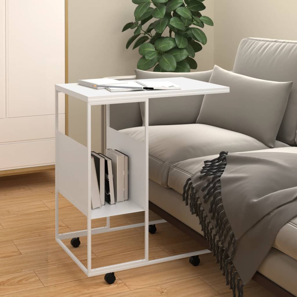Table d'appoint avec roues blanc 55x36x63,5cm bois d'ingénierie - XIOS
