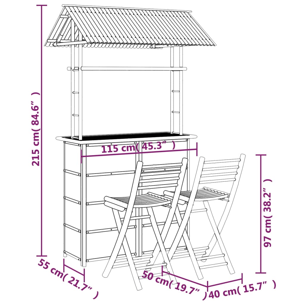 Mobilier de bar 3 pcs Bambou - XIOS