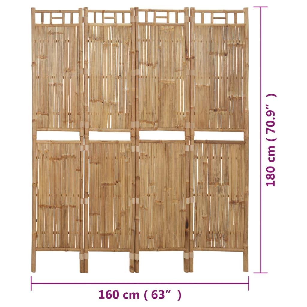 Cloison de séparation 4 panneaux Bambou 160x180 cm - XIOS