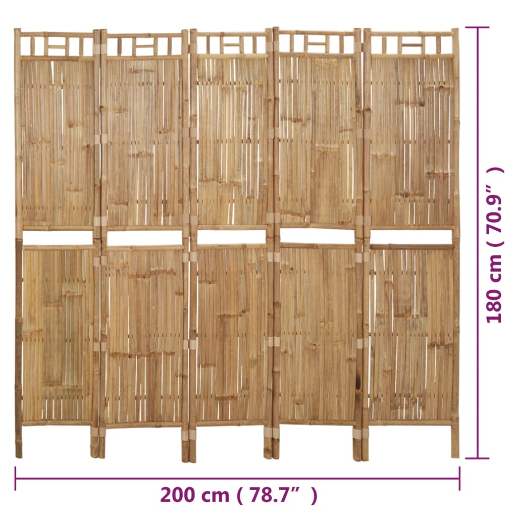 Cloison de séparation 5 panneaux Bambou 200x180 cm - XIOS
