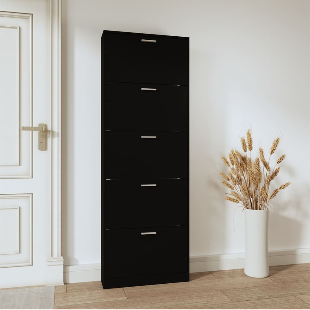 Armoire à chaussures Noir 59x17x169 cm Bois d'ingénierie - XIOS