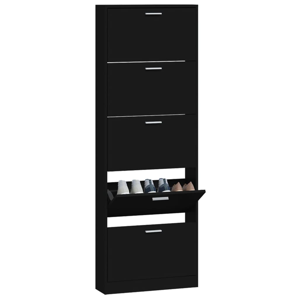 Armoire à chaussures Noir 59x17x169 cm Bois d'ingénierie - XIOS