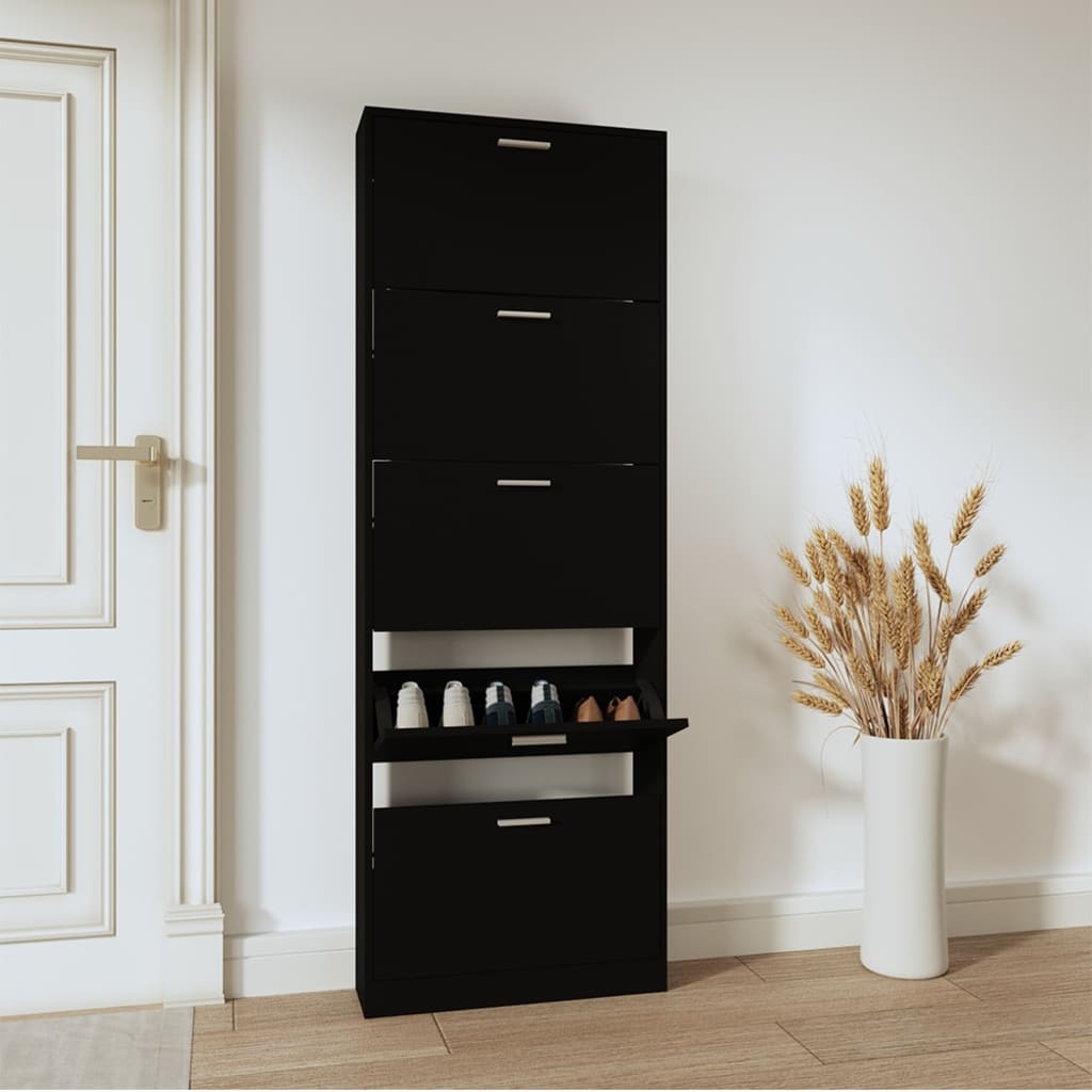 Armoire à chaussures Noir 59x17x169 cm Bois d'ingénierie - XIOS