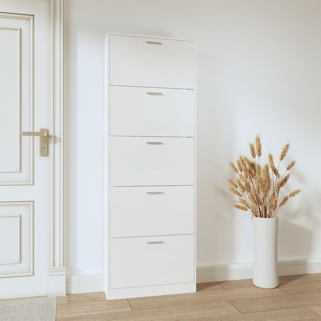 Armoire à chaussure Blanc brillant 59x17x169 cm Bois ingénierie - XIOS