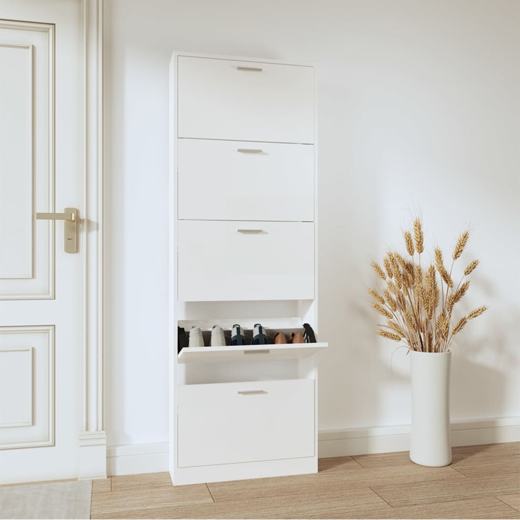 Armoire à chaussure Blanc brillant 59x17x169 cm Bois ingénierie - XIOS