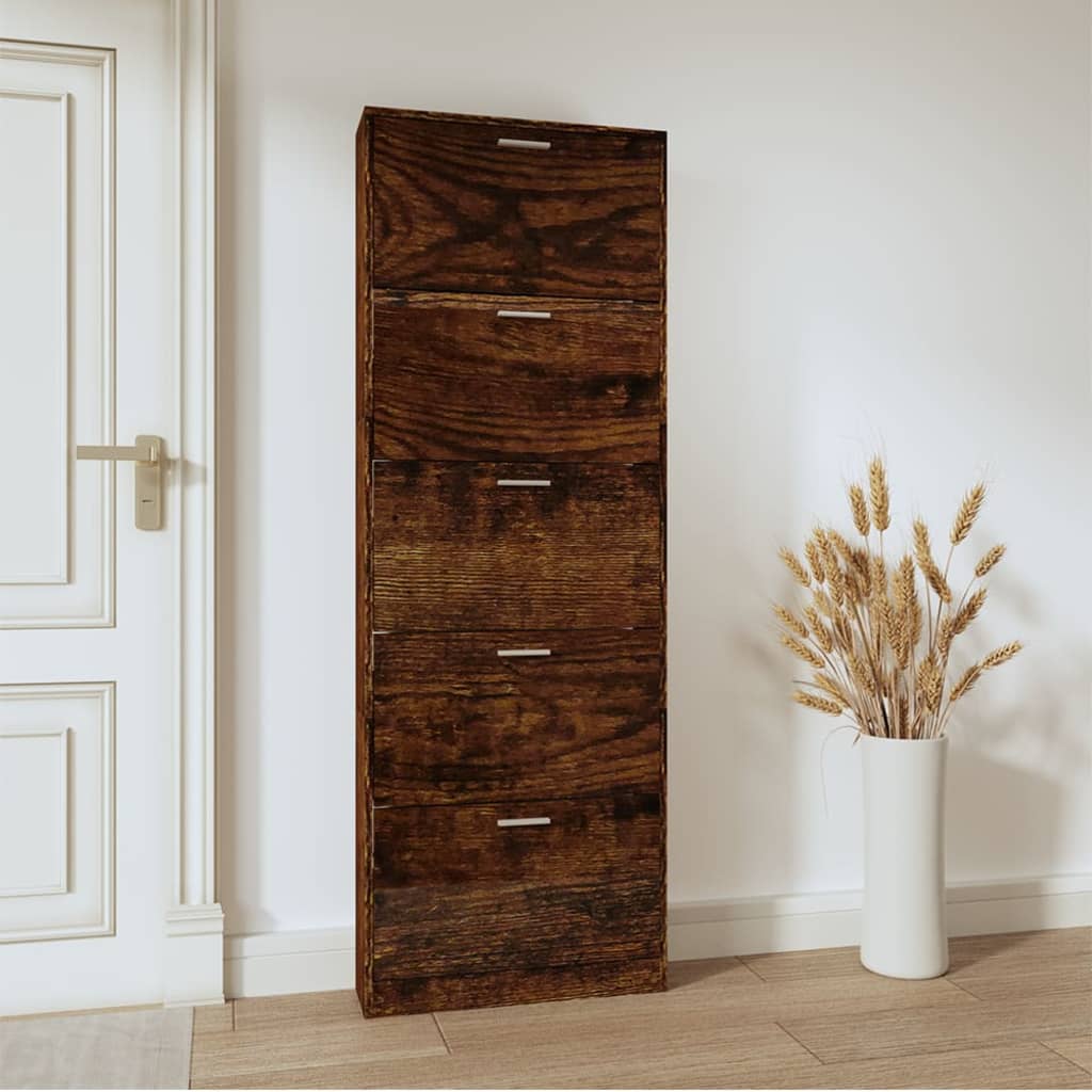 Armoire à chaussures Chêne fumé 59x17x169 cm Bois d'ingénierie - XIOS
