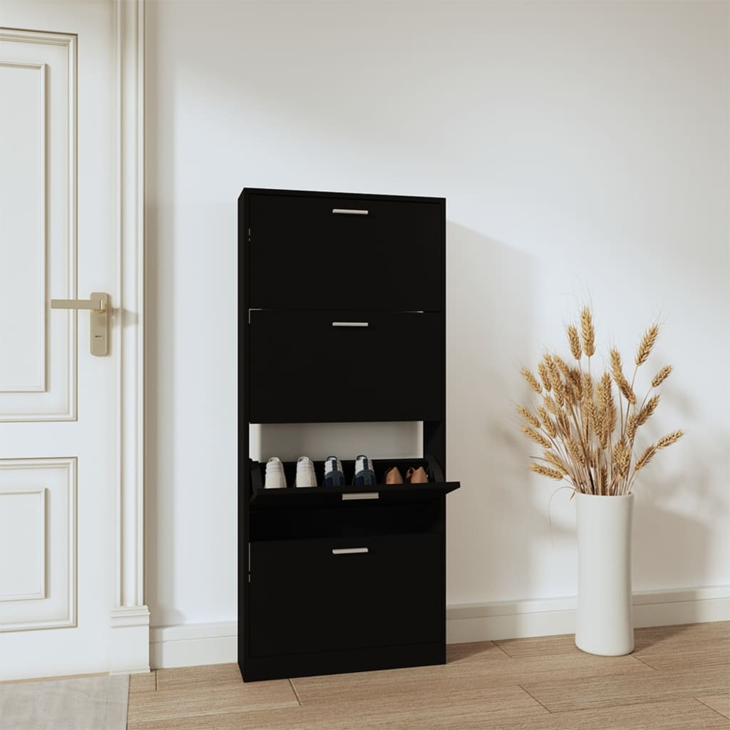 Armoire à chaussures Noir 59x17x150 cm Bois d'ingénierie - XIOS