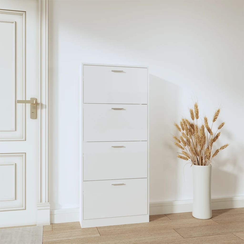 Armoire à chaussure Blanc brillant 59x17x150 cm Bois ingénierie - XIOS
