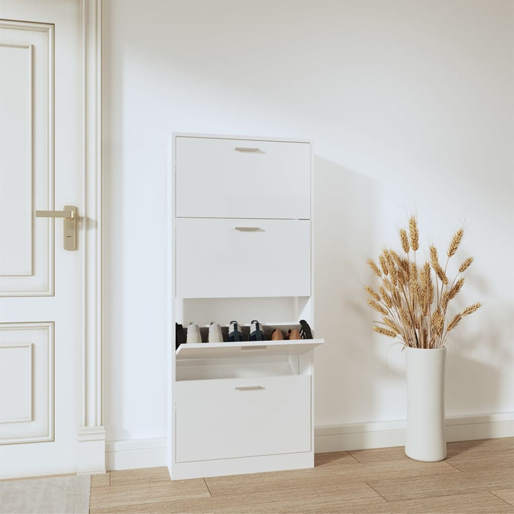 Armoire à chaussure Blanc brillant 59x17x150 cm Bois ingénierie - XIOS