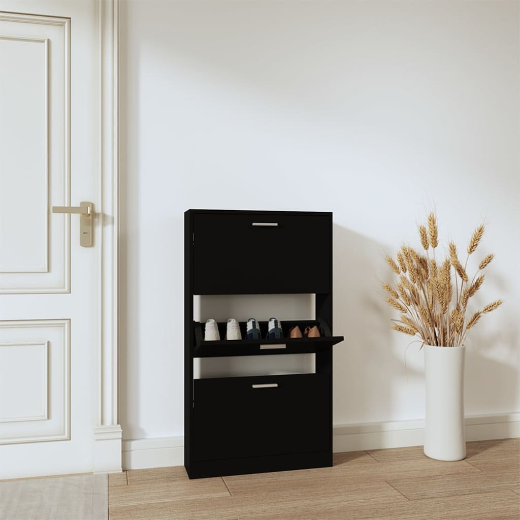 Armoire à chaussures Noir 59x17x108 cm Bois d'ingénierie - XIOS