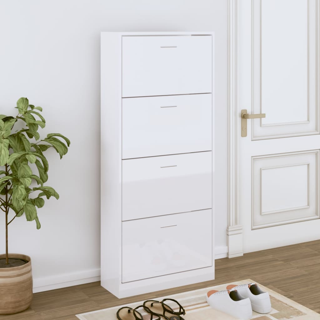 Armoire à chaussure Blanc brillant 63x24x147 cm Bois ingénierie - XIOS