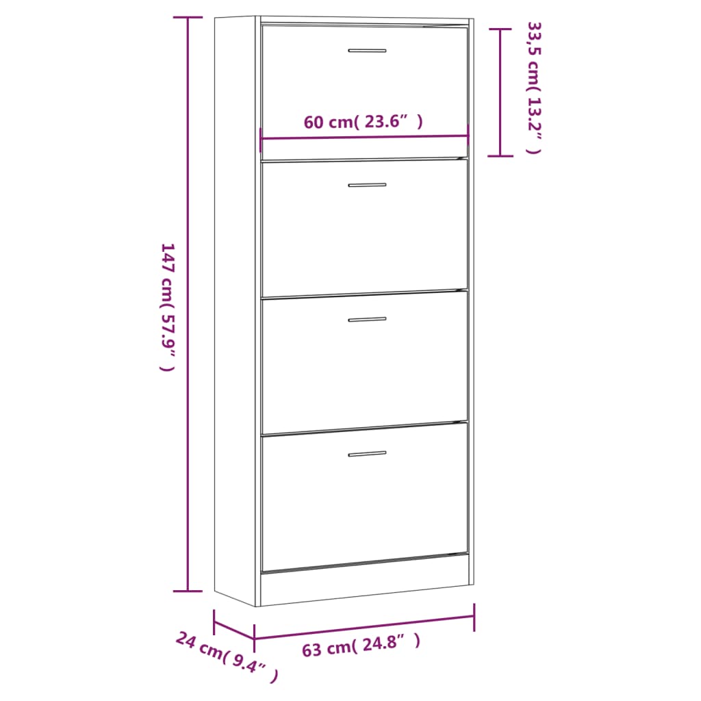 Armoire à chaussures Sonoma gris 63x24x147 cm Bois d'ingénierie - XIOS