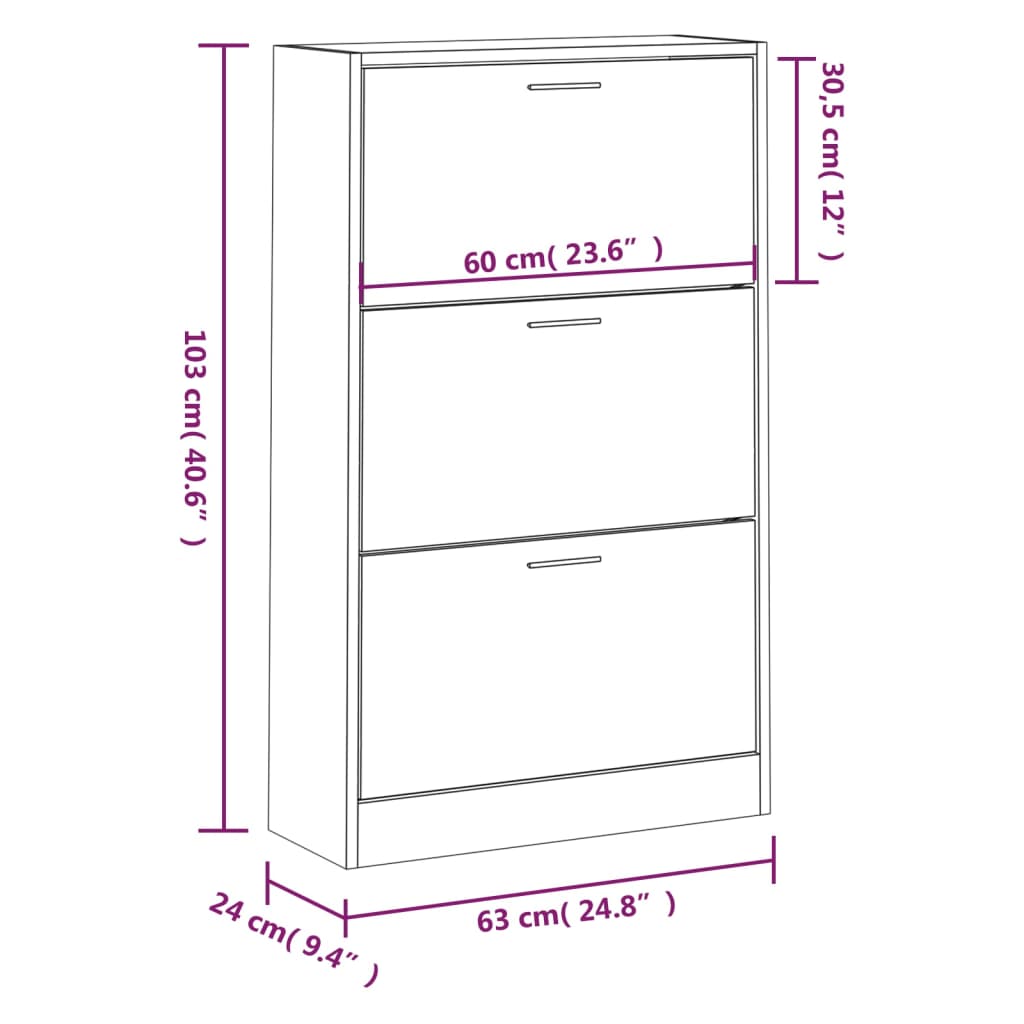 Armoire à chaussure Blanc brillant 63x24x103 cm Bois ingénierie - XIOS