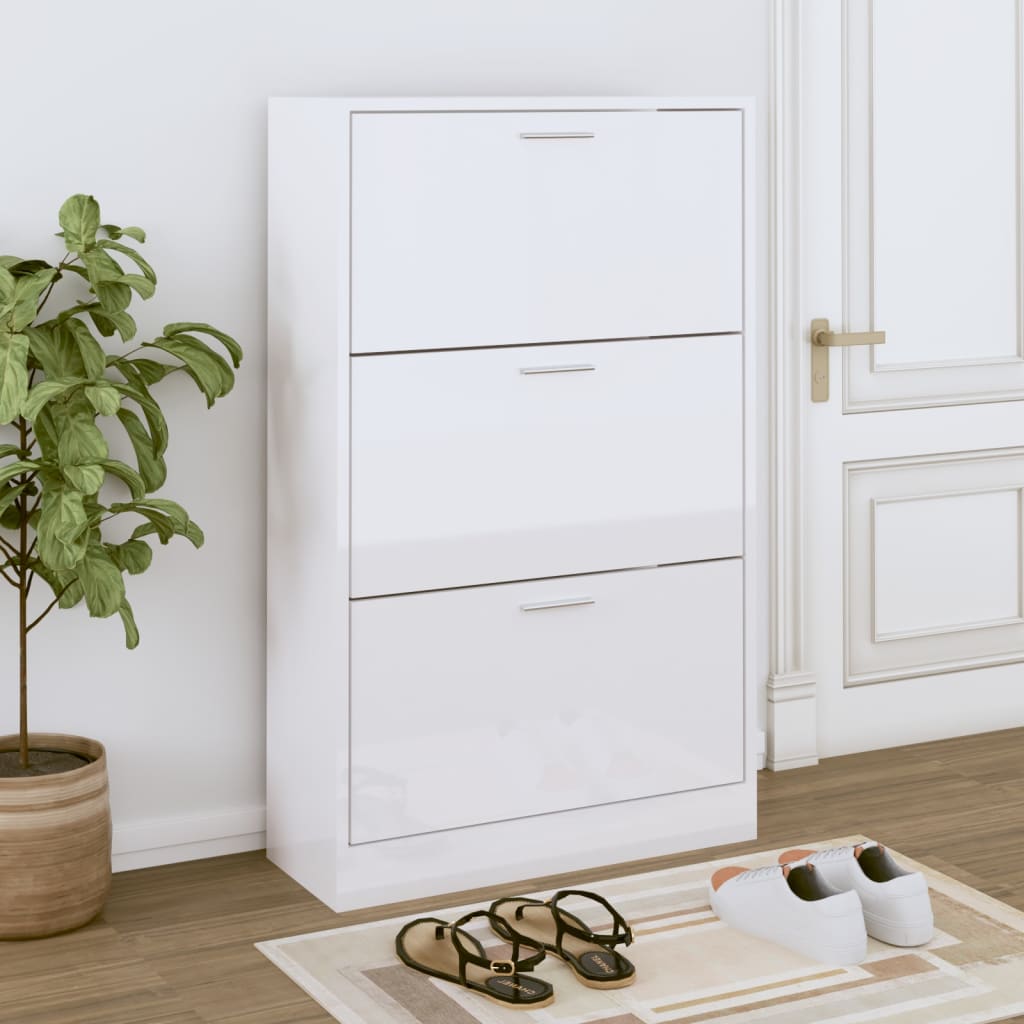 Armoire à chaussure Blanc brillant 63x24x103 cm Bois ingénierie - XIOS