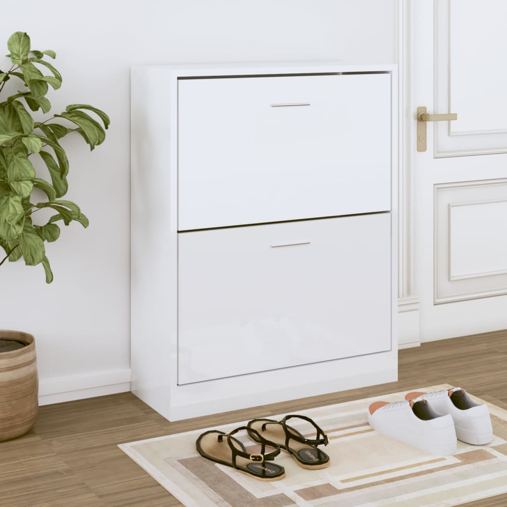 Armoire à chaussure Blanc brillant 63x24x81 cm Bois ingénierie - XIOS