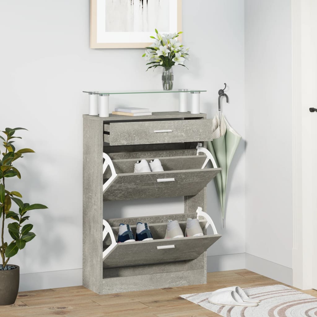 Armoire à chaussures Gris béton 63x24x104 cm Bois d'ingénierie - XIOS