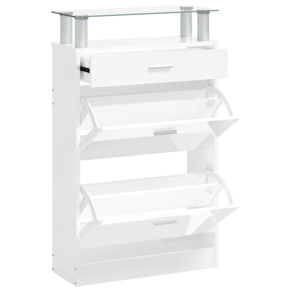 Armoire à chaussure Blanc brillant 63x24x104 cm Bois ingénierie - XIOS