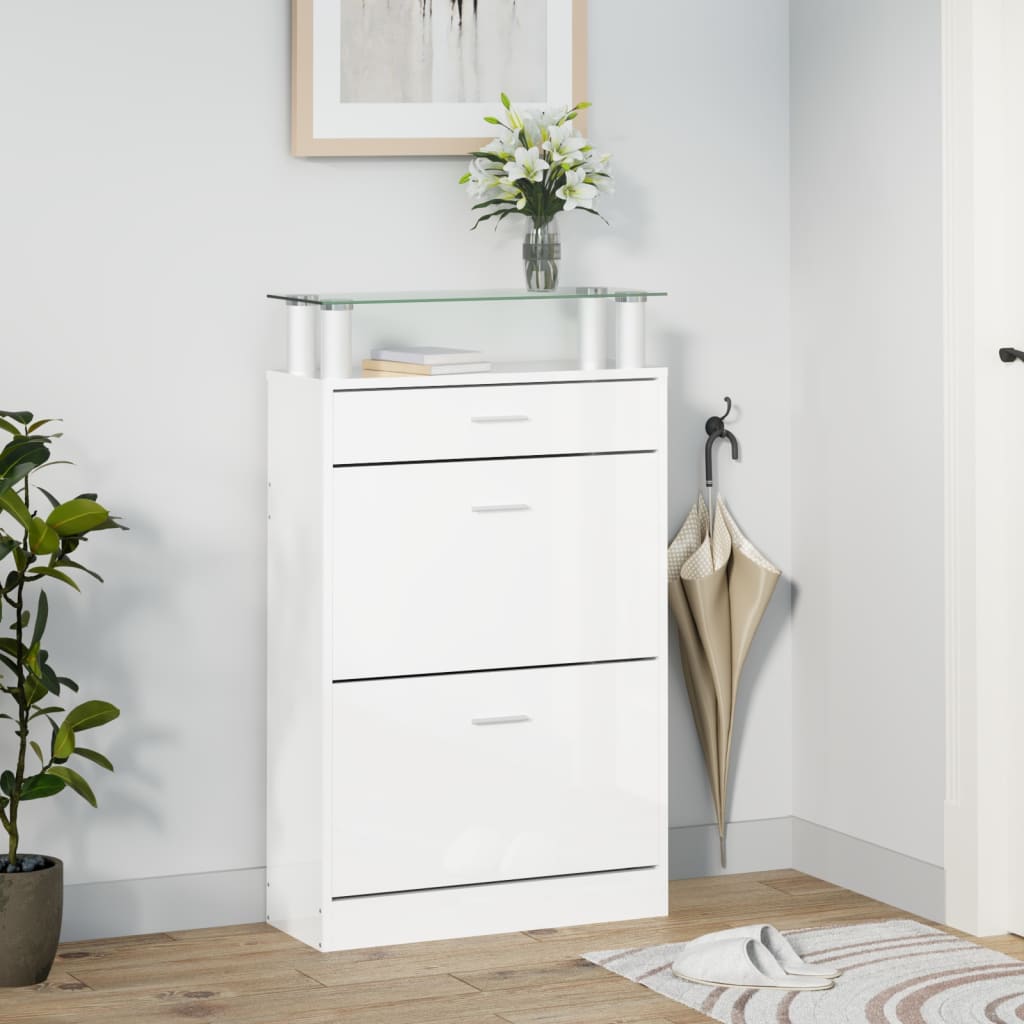 Armoire à chaussure Blanc brillant 63x24x104 cm Bois ingénierie - XIOS