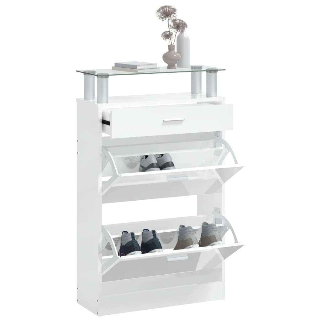 Armoire à chaussure Blanc brillant 63x24x104 cm Bois ingénierie - XIOS