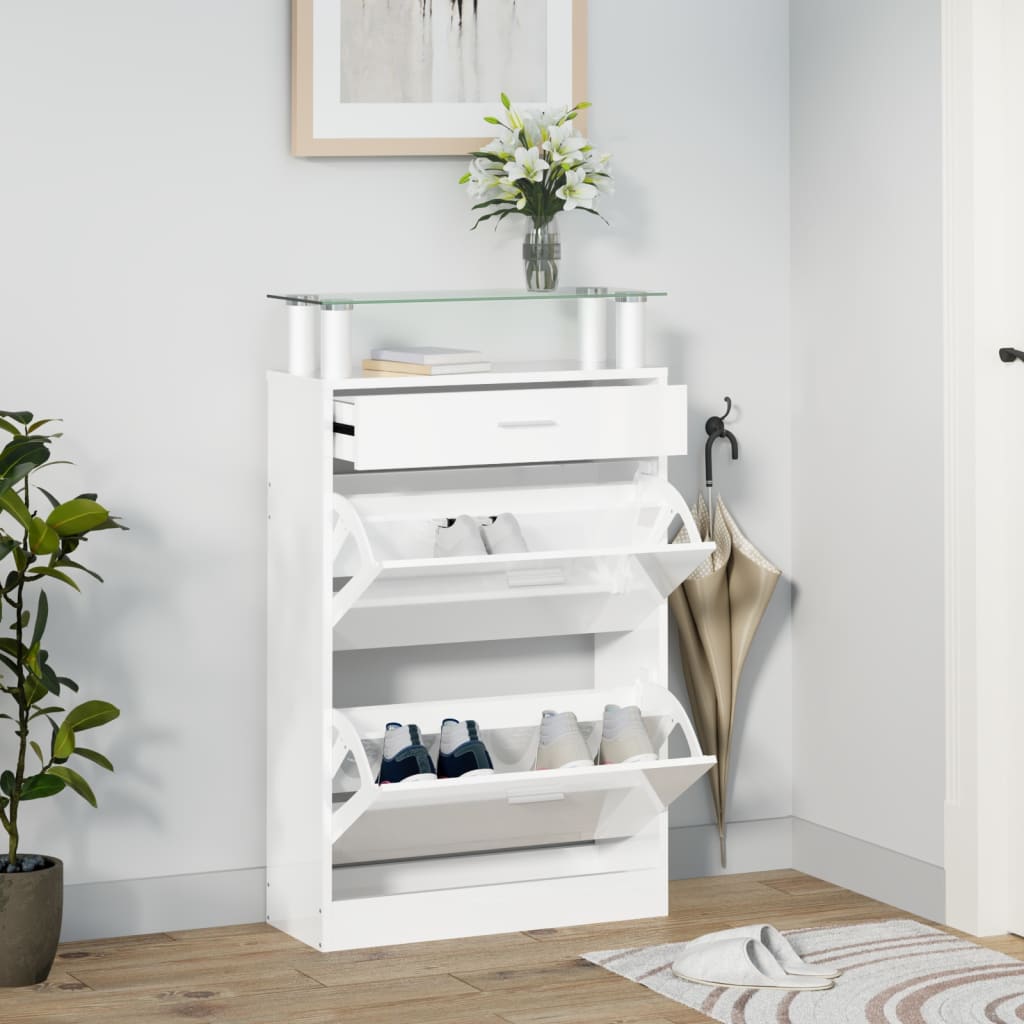 Armoire à chaussure Blanc brillant 63x24x104 cm Bois ingénierie - XIOS