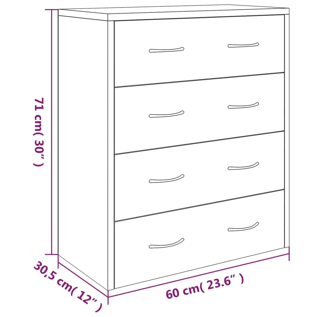 Buffet avec 4 tiroirs 60x30,5x71 cm Blanc brillant - XIOS