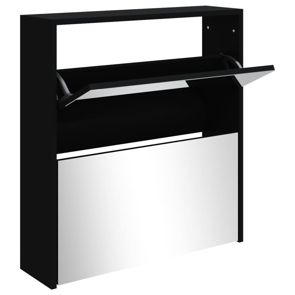 Armoire à chaussures avec miroir à 2 niveaux Noir 63x17x67 cm - XIOS