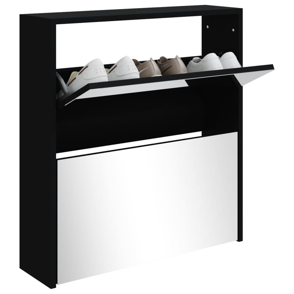 Armoire à chaussures avec miroir à 2 niveaux Noir 63x17x67 cm - XIOS