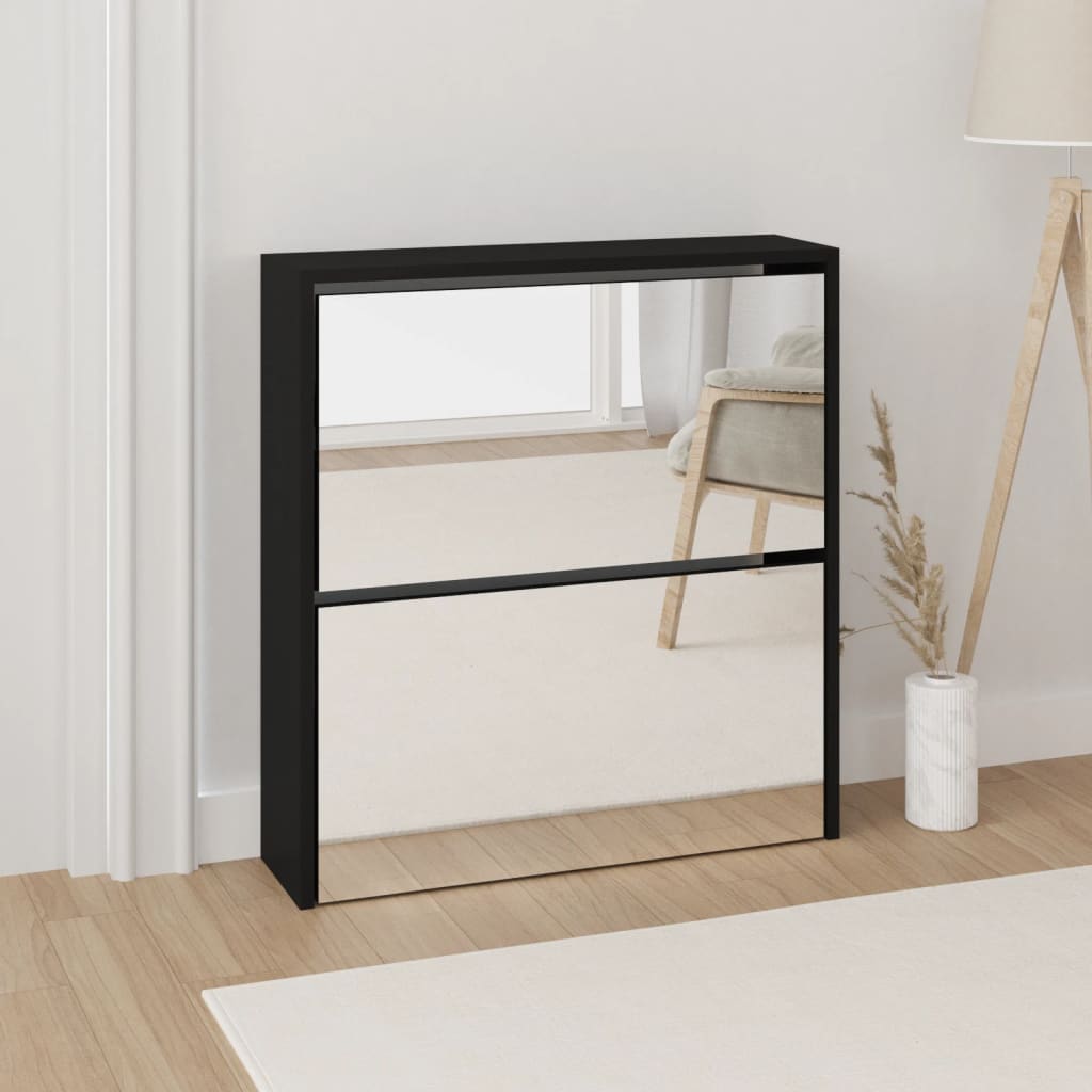 Armoire à chaussures avec miroir à 2 niveaux Noir 63x17x67 cm - XIOS