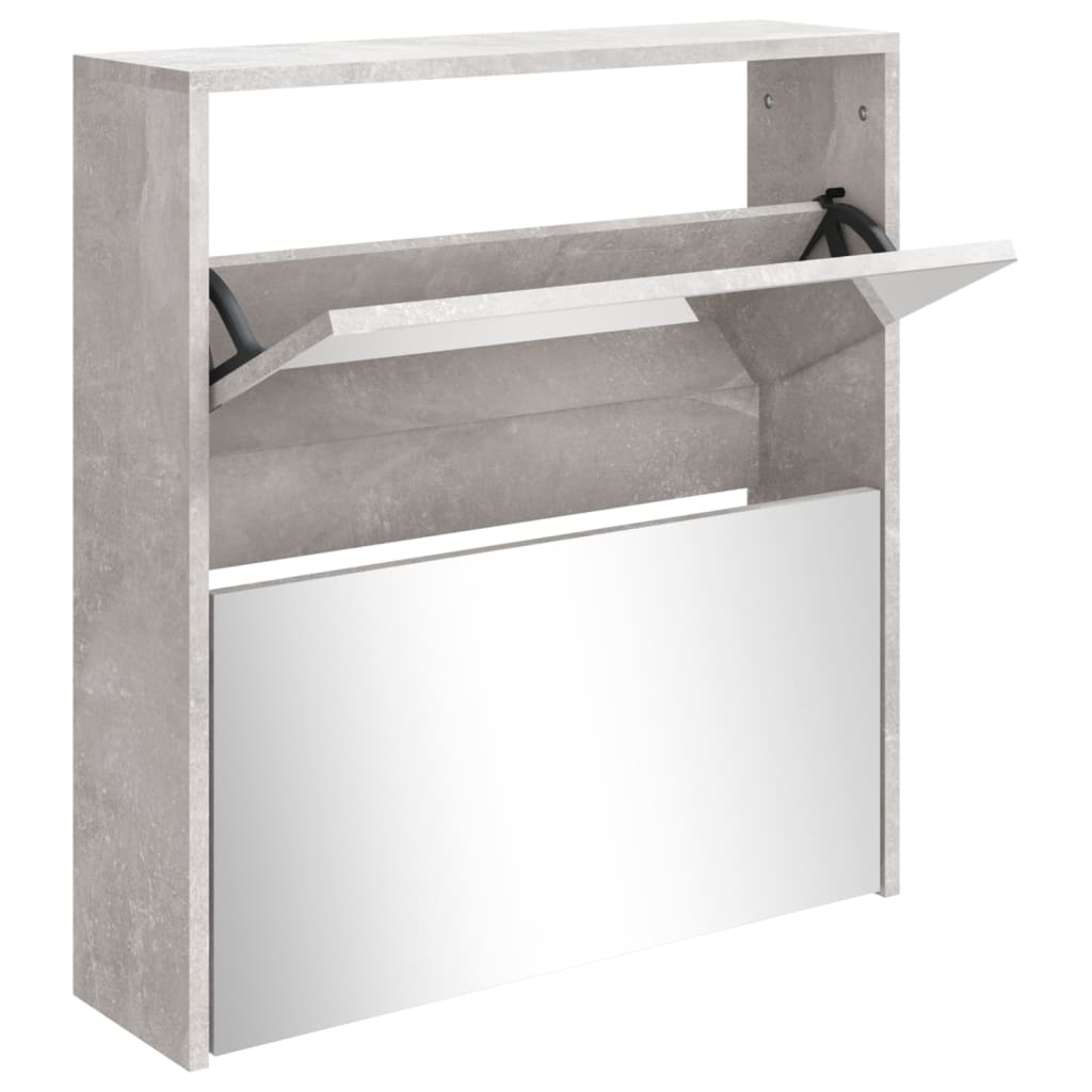 Armoire à chaussures et miroir 2 niveaux Gris béton 63x17x67 cm - XIOS