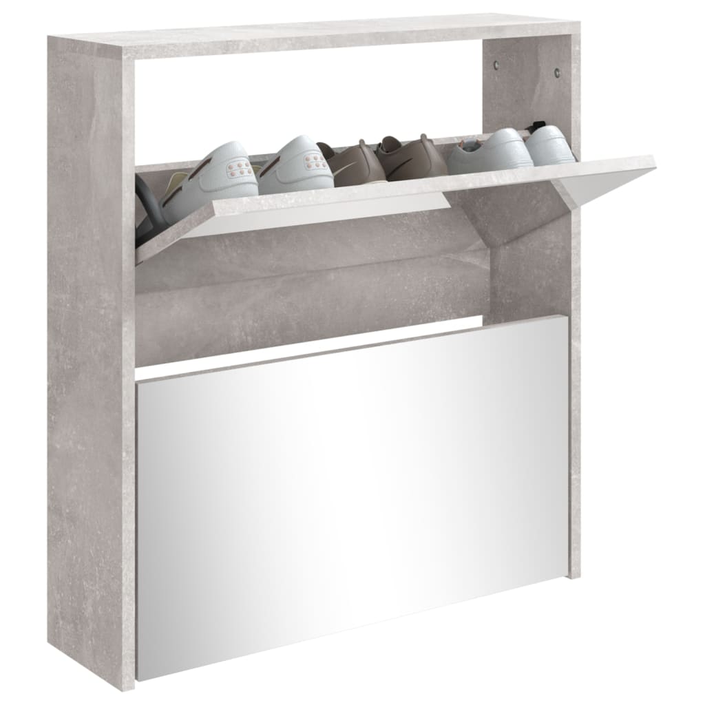 Armoire à chaussures et miroir 2 niveaux Gris béton 63x17x67 cm - XIOS