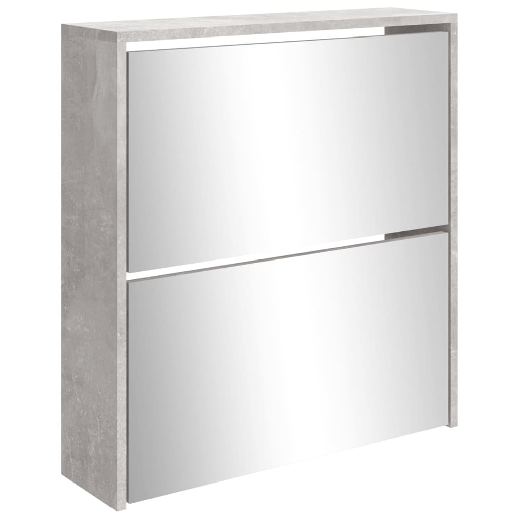 Armoire à chaussures et miroir 2 niveaux Gris béton 63x17x67 cm - XIOS