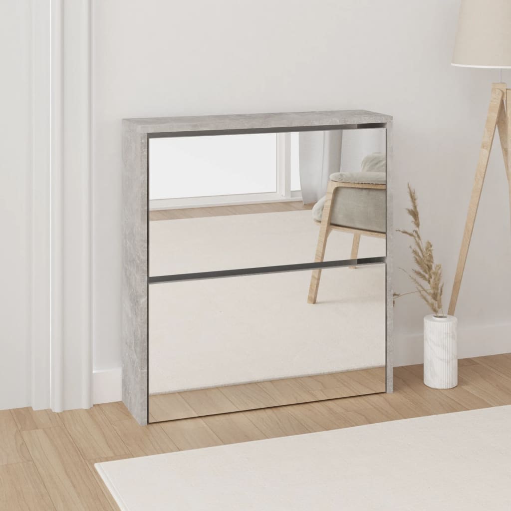 Armoire à chaussures et miroir 2 niveaux Gris béton 63x17x67 cm - XIOS