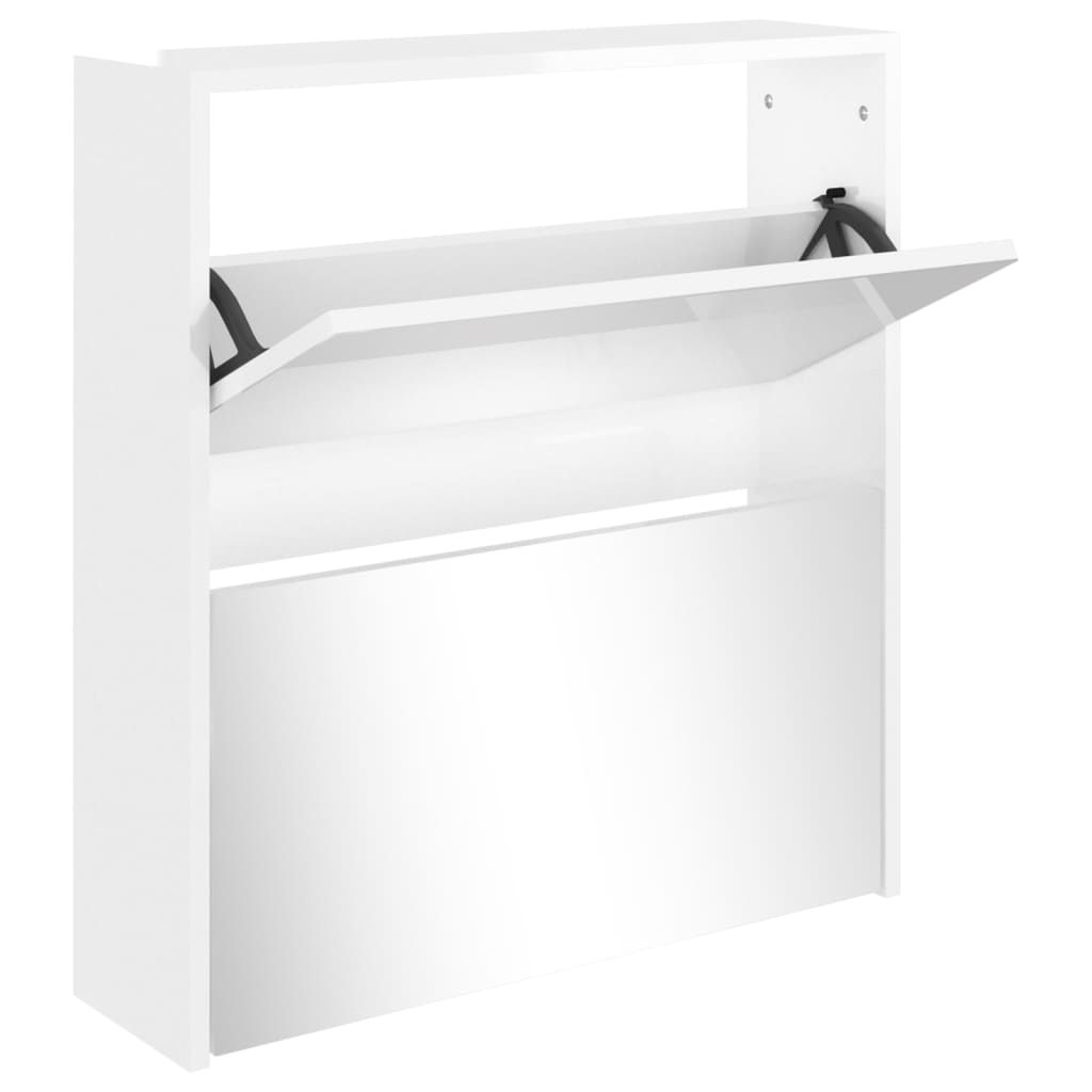 Armoire à chaussures miroir 2 niveaux Blanc brillant 63x17x67cm - XIOS