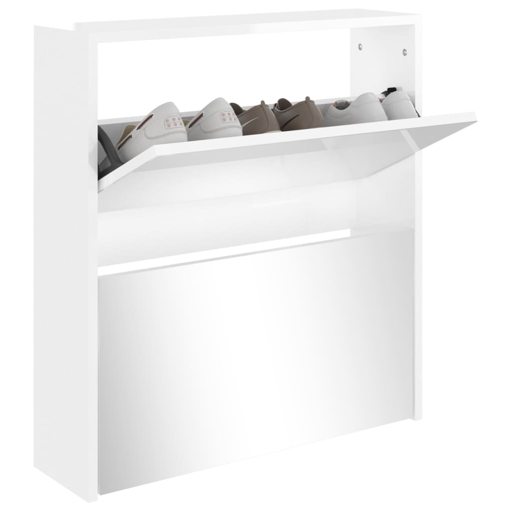Armoire à chaussures miroir 2 niveaux Blanc brillant 63x17x67cm - XIOS