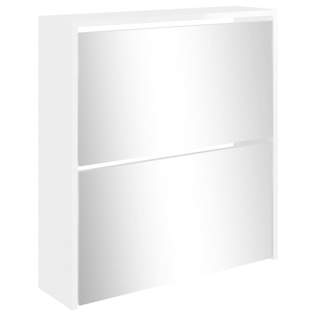 Armoire à chaussures miroir 2 niveaux Blanc brillant 63x17x67cm - XIOS