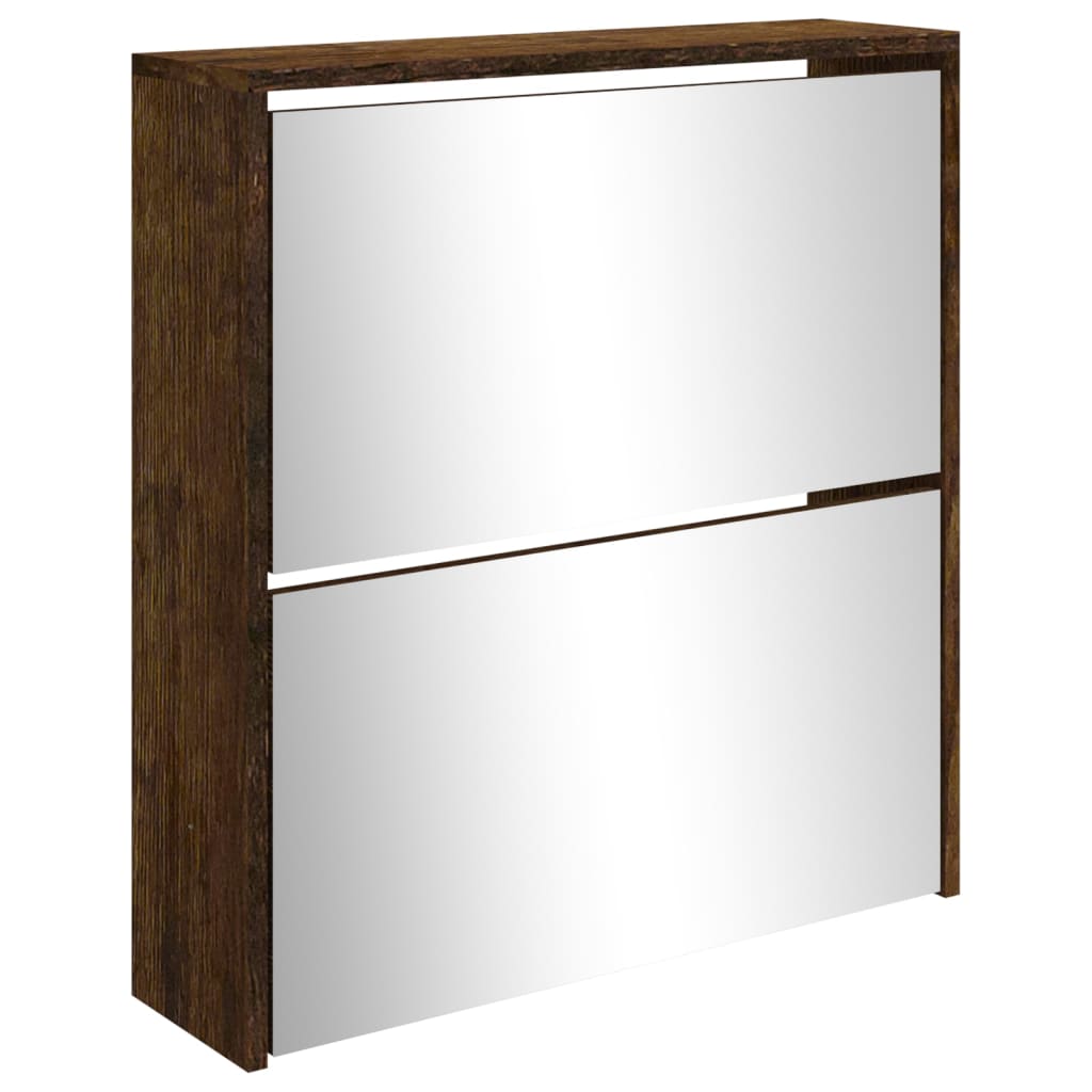 Armoire à chaussures miroir à 2 niveaux Chêne fumé 63x17x67 cm - XIOS
