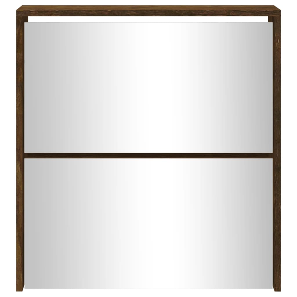 Armoire à chaussures miroir à 2 niveaux Chêne fumé 63x17x67 cm - XIOS