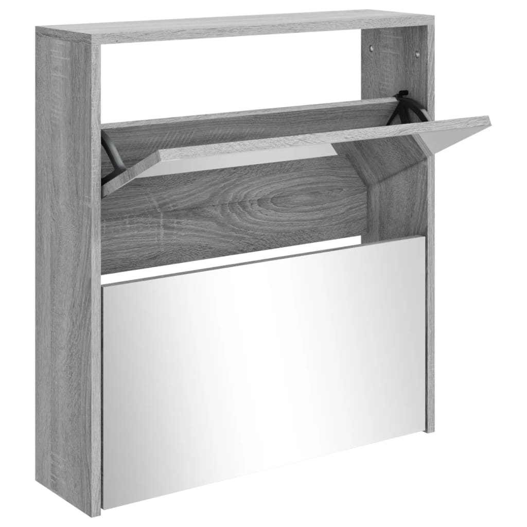 Armoire à chaussures miroir 2 niveaux Sonoma gris 63x17x67 cm - XIOS