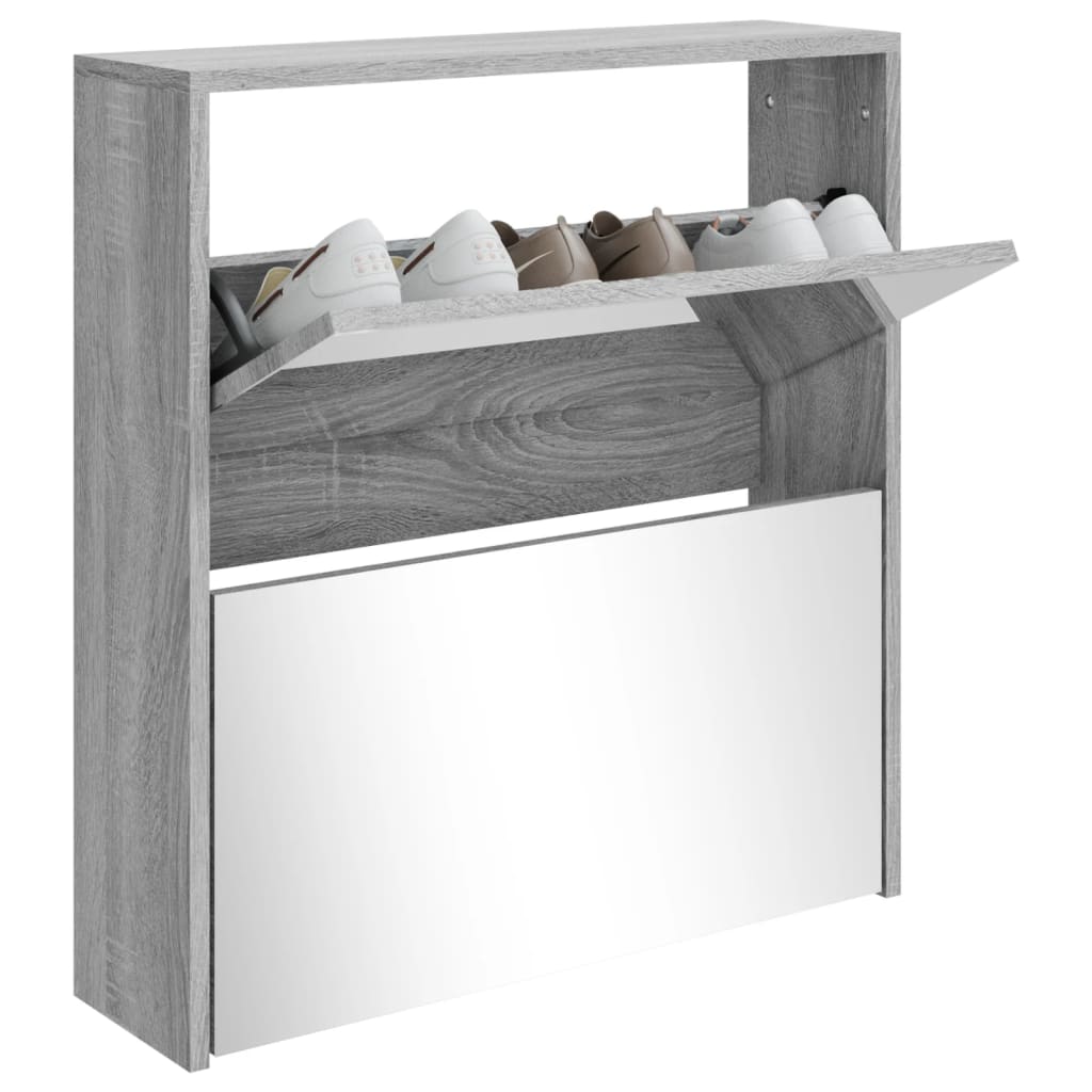 Armoire à chaussures miroir 2 niveaux Sonoma gris 63x17x67 cm - XIOS
